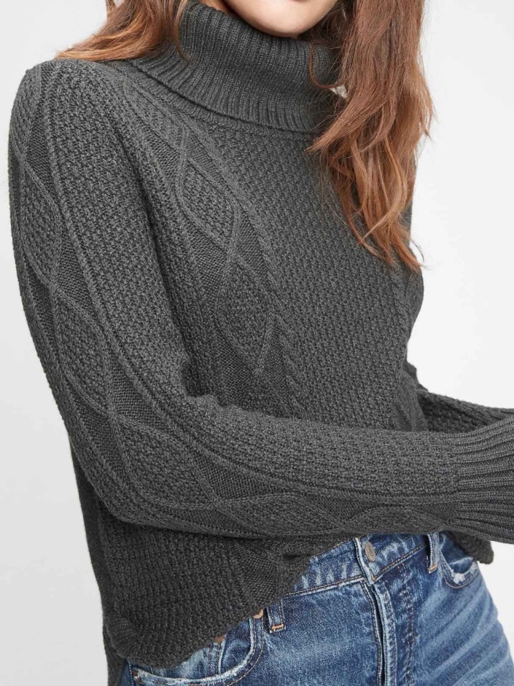 Gap Cable Knit Turtleneck Sweater Charcoal 100% Cotton XL